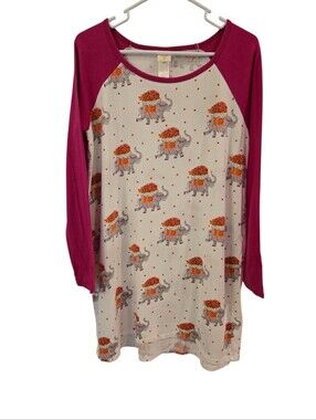 MUNKI MUNKI " SWEET INDIAN ELEPHANTS" LONG- SLEEVE RAGLAN NIGHTSHIRT. SIZE LARGE